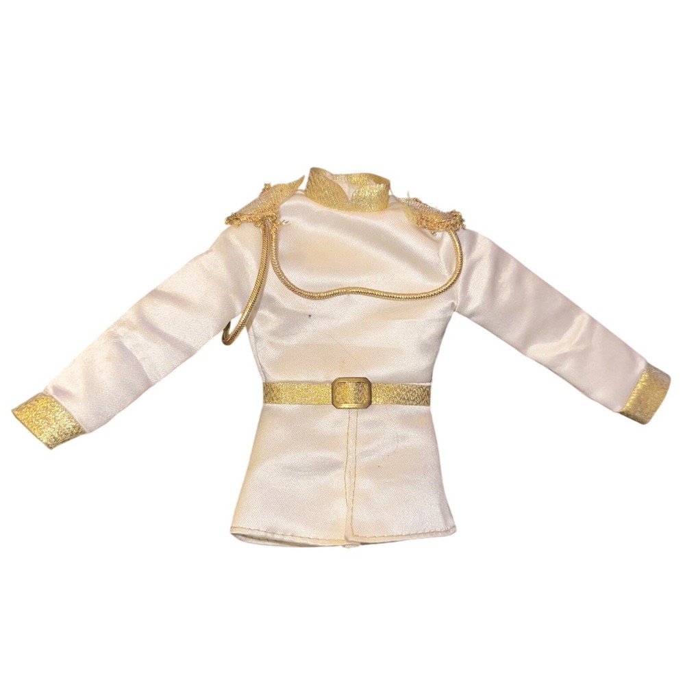 Vintage Prince Charming Doll Tunic White Satin Gold Royal Military Jacket Ken